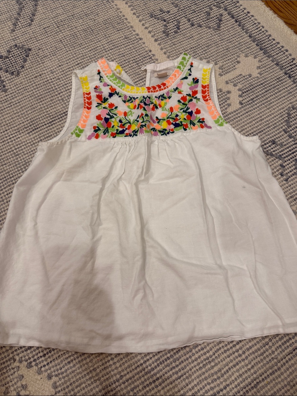 J. Crew White Tank Top with Neon Floral Embroidery